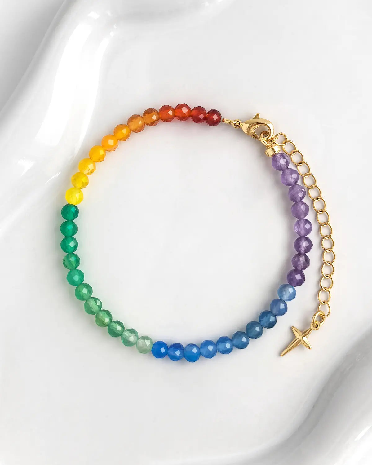 Rainbow Agate Amethyst Gold Bracelet – Love & Peace