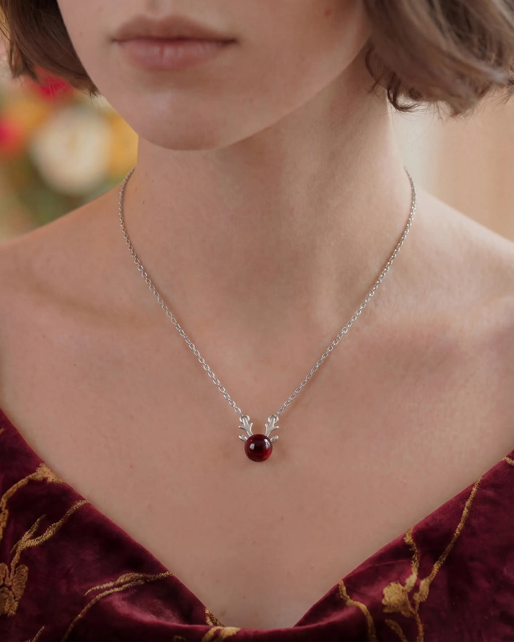 Garnet Antler Silver Necklace – Passion & Strength
