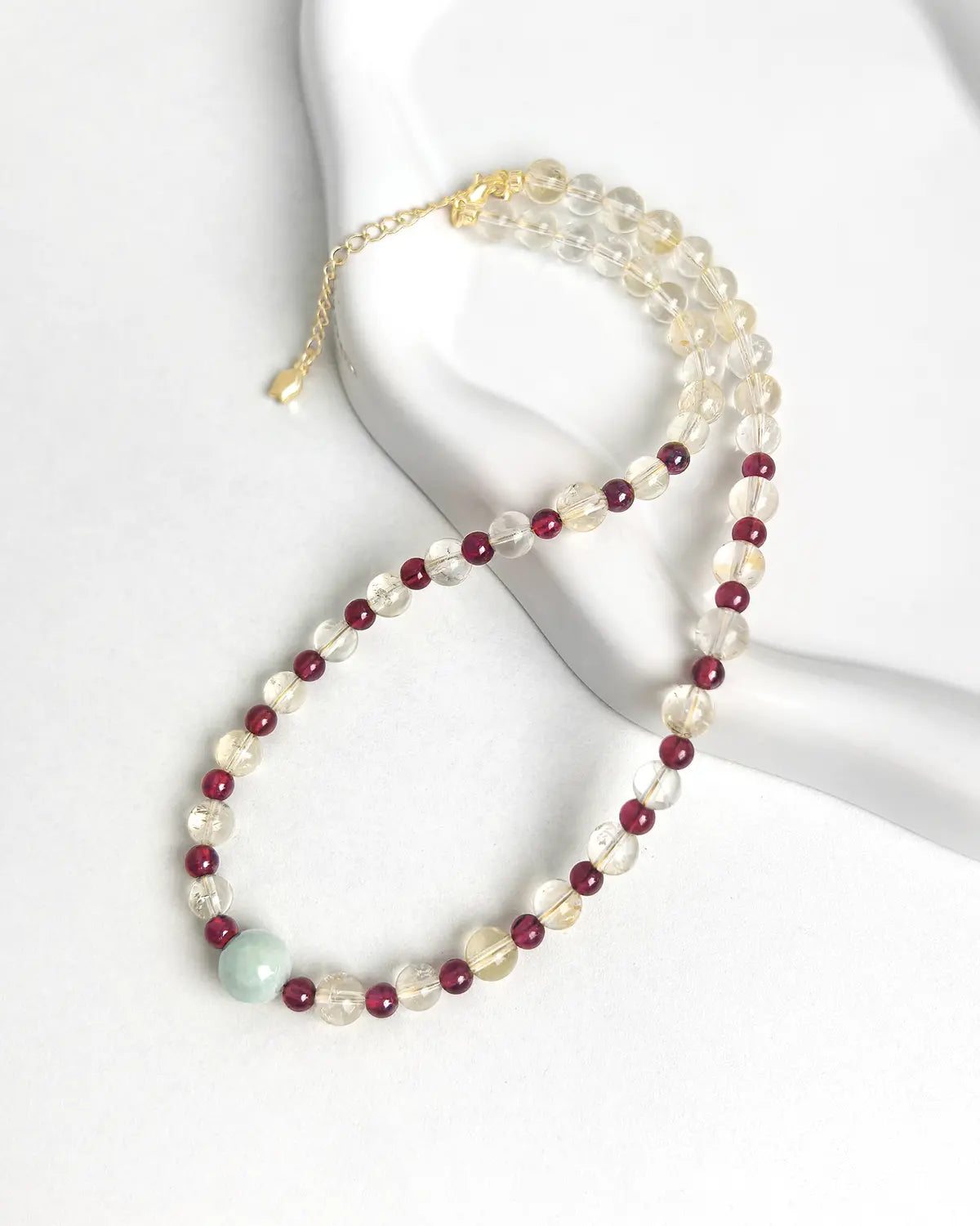 Citrine Beaded Necklace with Garnet and Jade