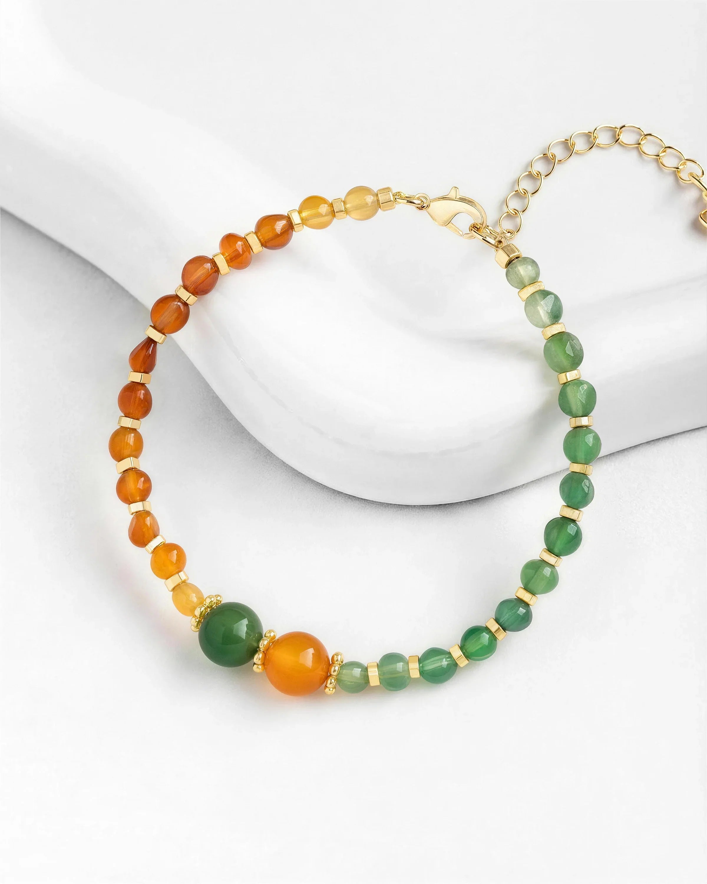 Freeform Green & Orange Agate Gold Necklace & Bracelet Set – Balance & Vitality