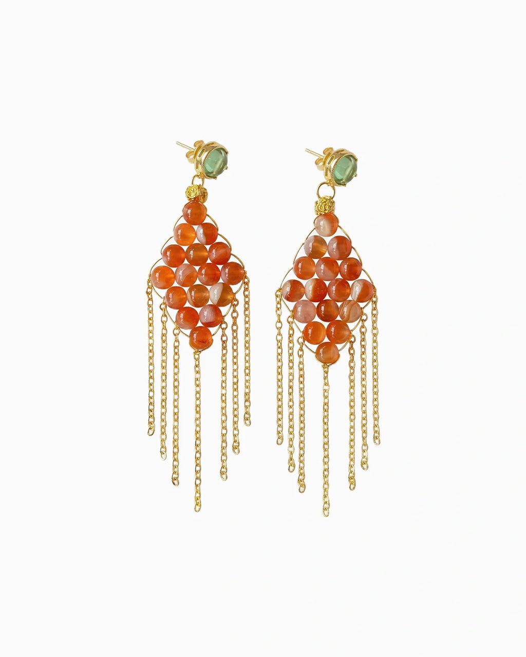Red Agate Tassel Gold Earrings – Courage & Protection