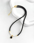 4mm Black Tourmaline Beaded Necklace with Black Onyx Pendant