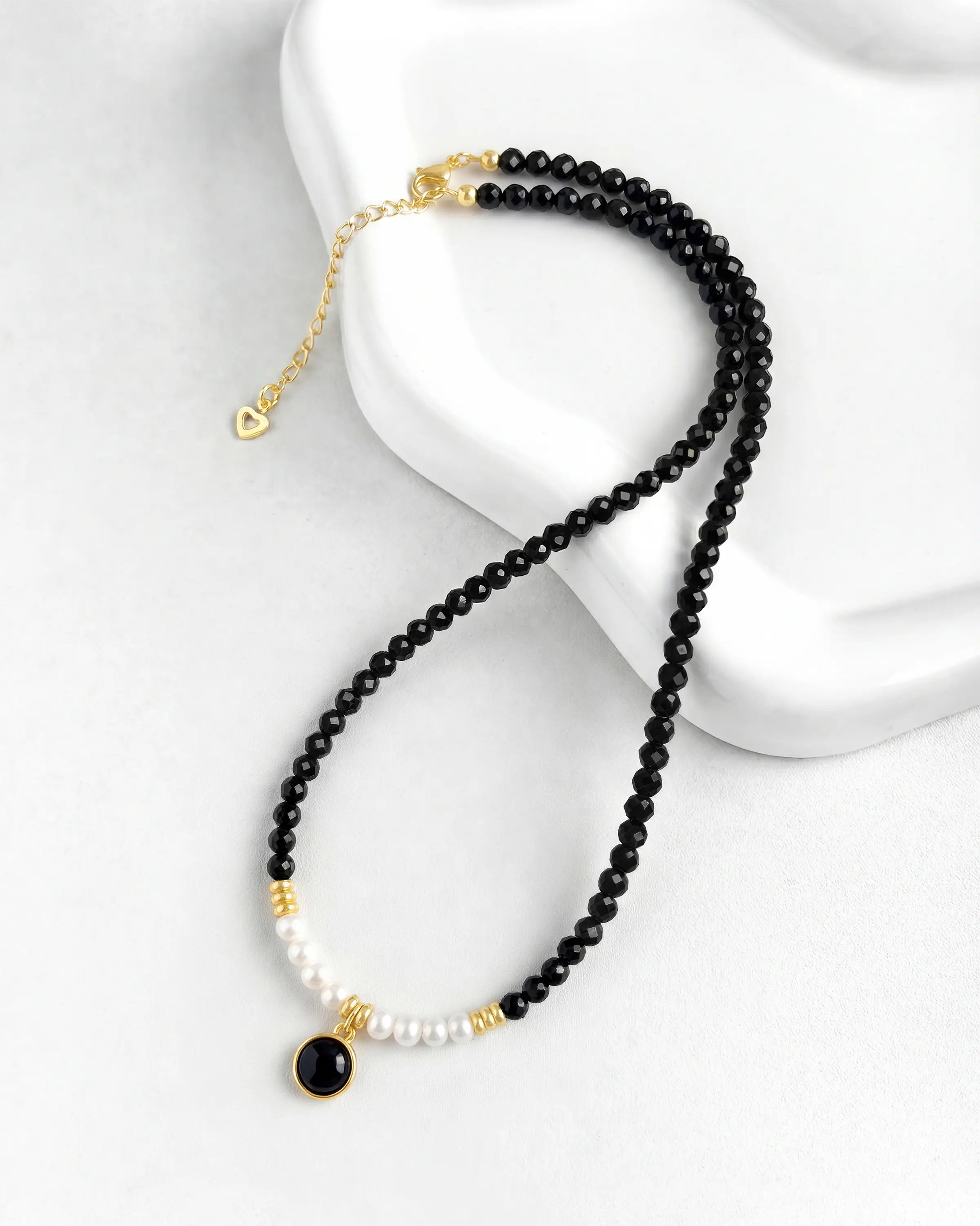 4mm Black Tourmaline Beaded Necklace with Black Onyx Pendant