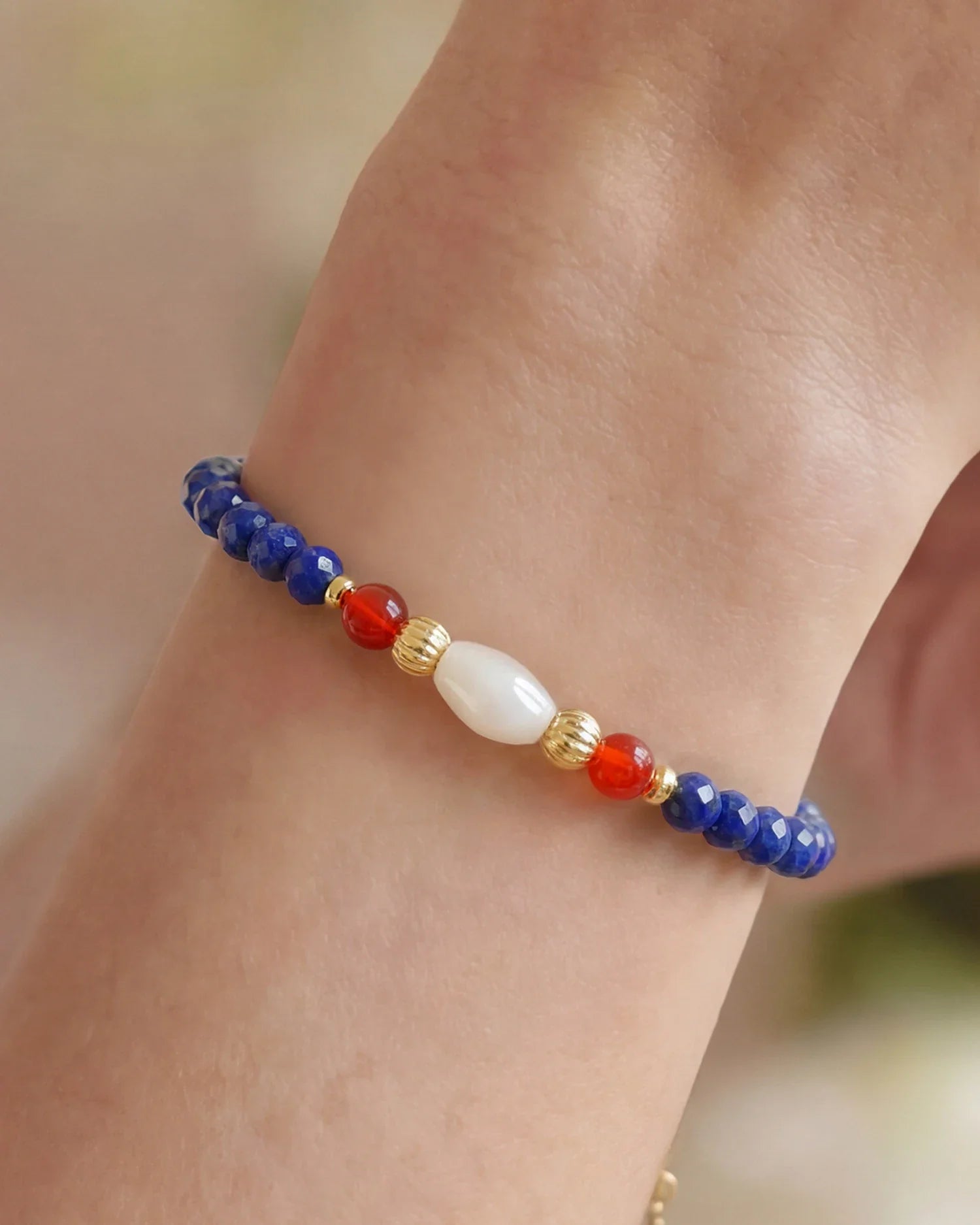 Lapis Lazuli Red Agate Gold Necklace & Bracelet Set – Wisdom & Courage