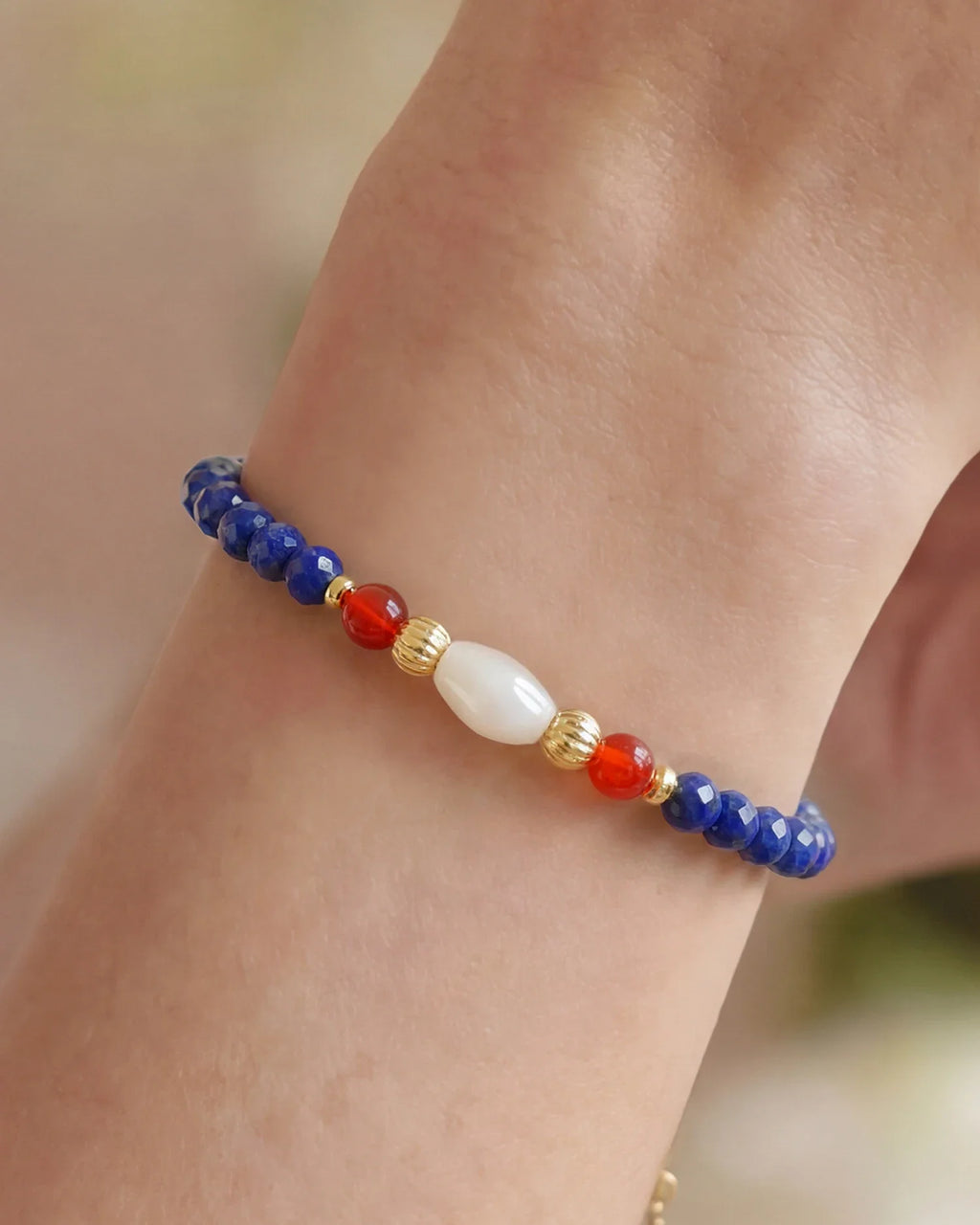 Lapis Lazuli Red Agate Gold Bracelet – Clarity & Serenity