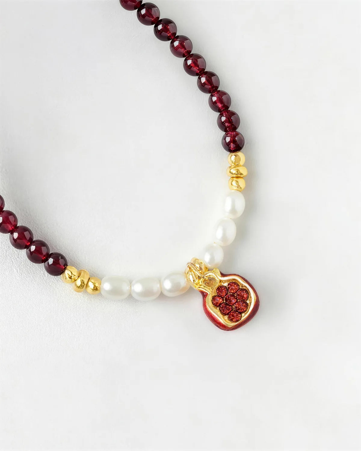 Garnet Pearl Gold Plated Sterling Silver Necklace closeup