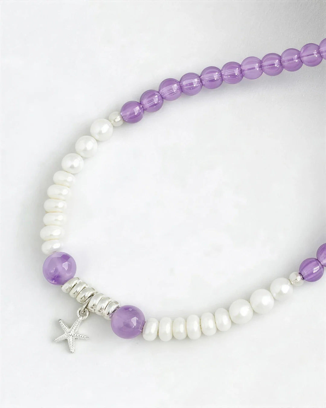 Amethyst Pearl Sterling Silver Necklace with starfish pendant