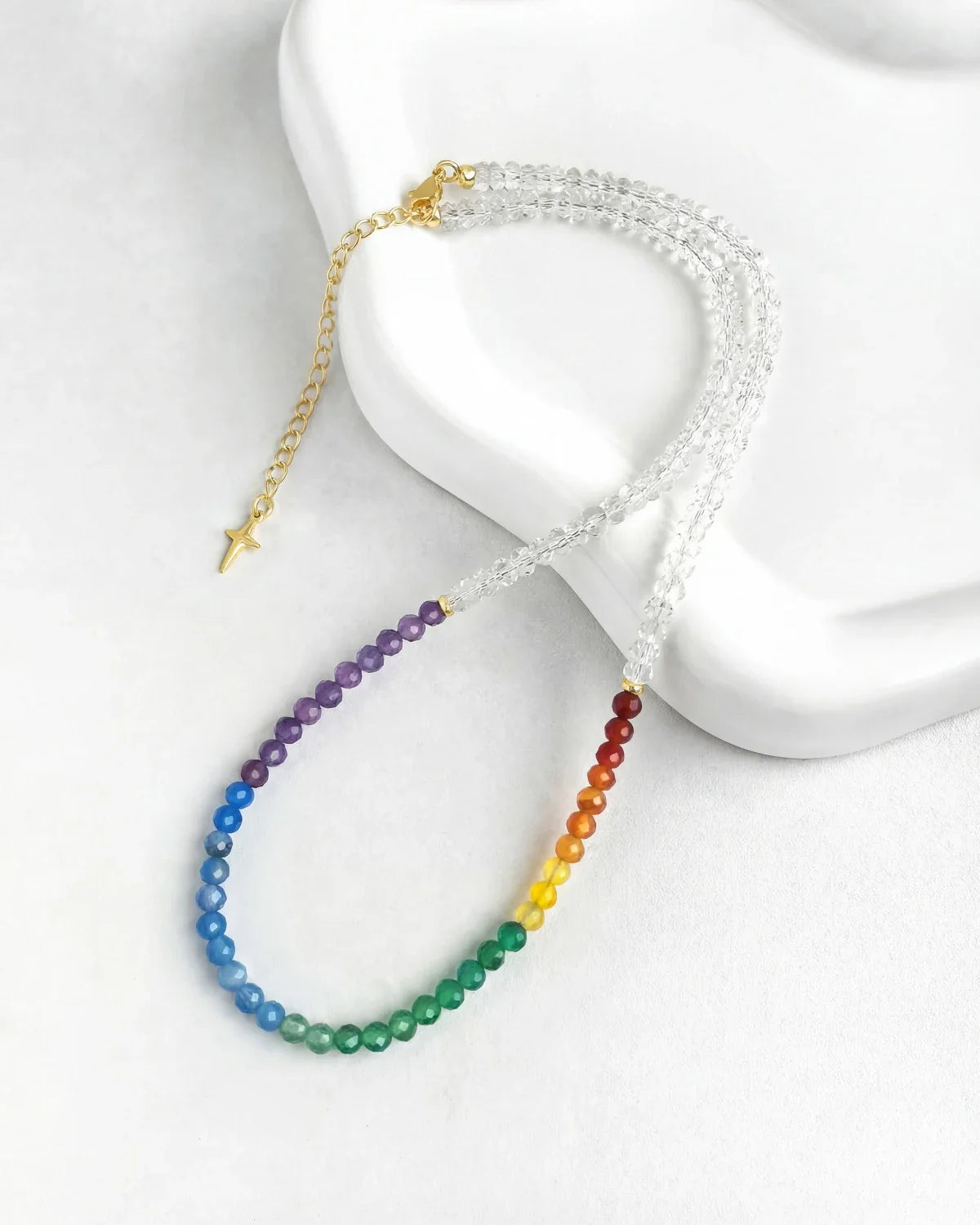 Faceted Clear Quartz Beaded Necklace with Amethyst