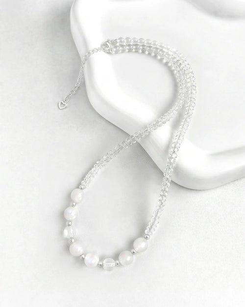 Moonstone Clear Quartz Silver Necklace – Intuition & Serenity