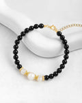 6mm black onyx & moonstone &pearl gold bracelet