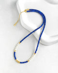 4mm Lapis Lazuli and Pearl Beaded Necklace