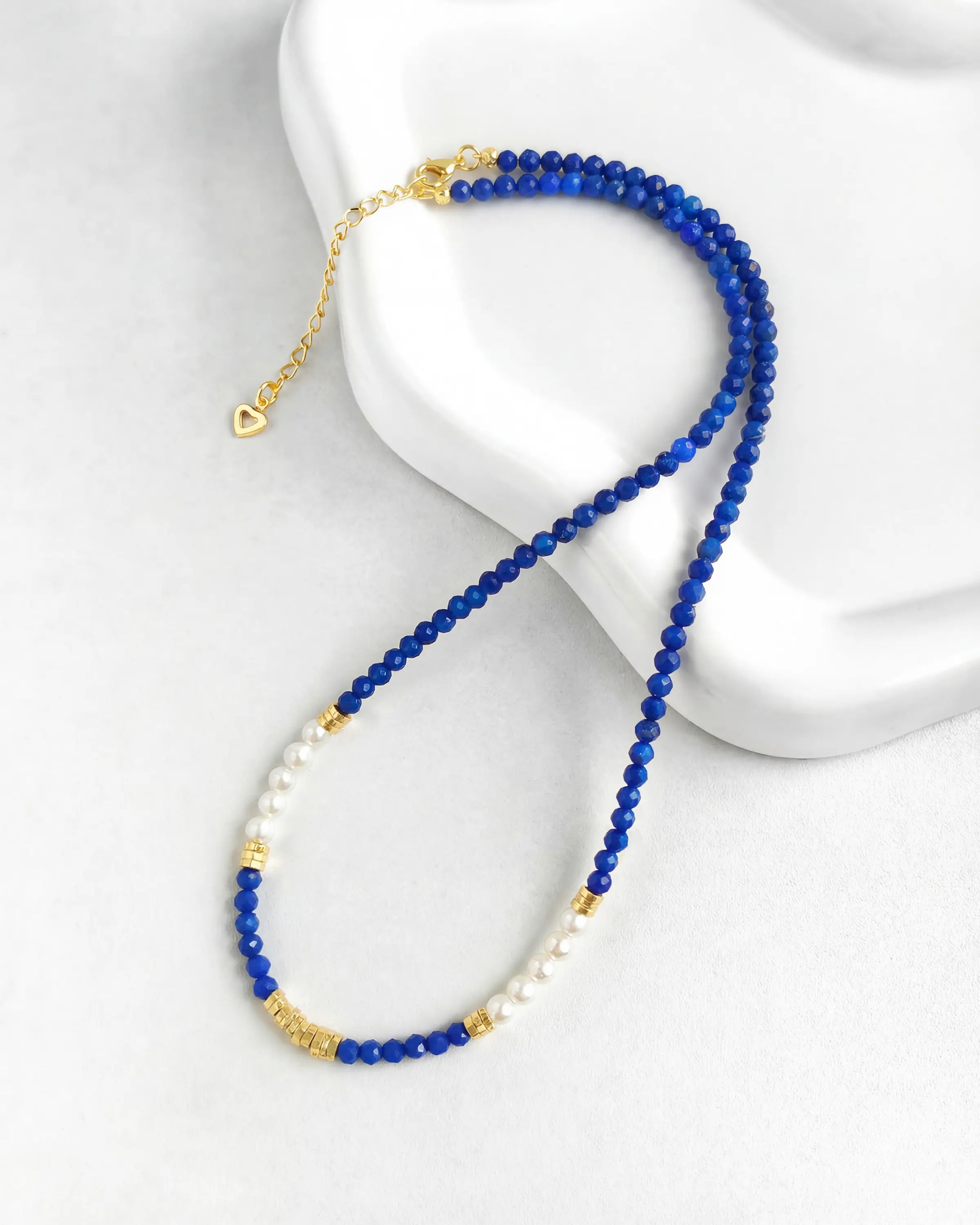4mm Lapis Lazuli and Pearl Beaded Necklace
