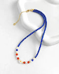 4mm Lapis Lazuli Beaded Necklace with Carnelian and Pearl