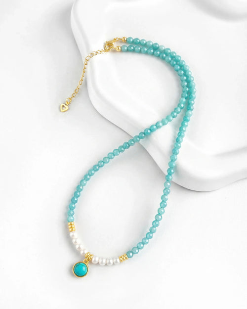 Amazonite Turquoise Pearl Gold Necklace
