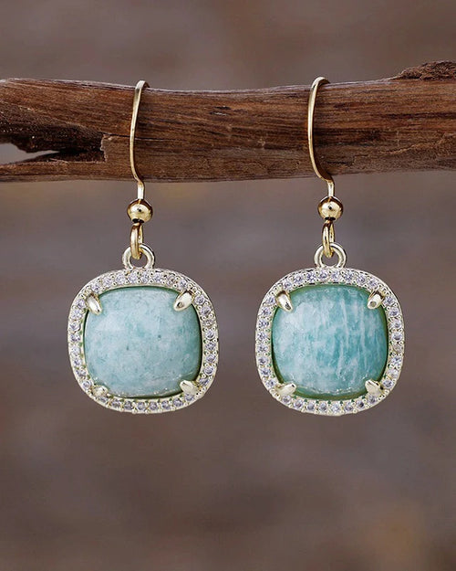 Close-up of Amazonite Long Bead Drop Earrings