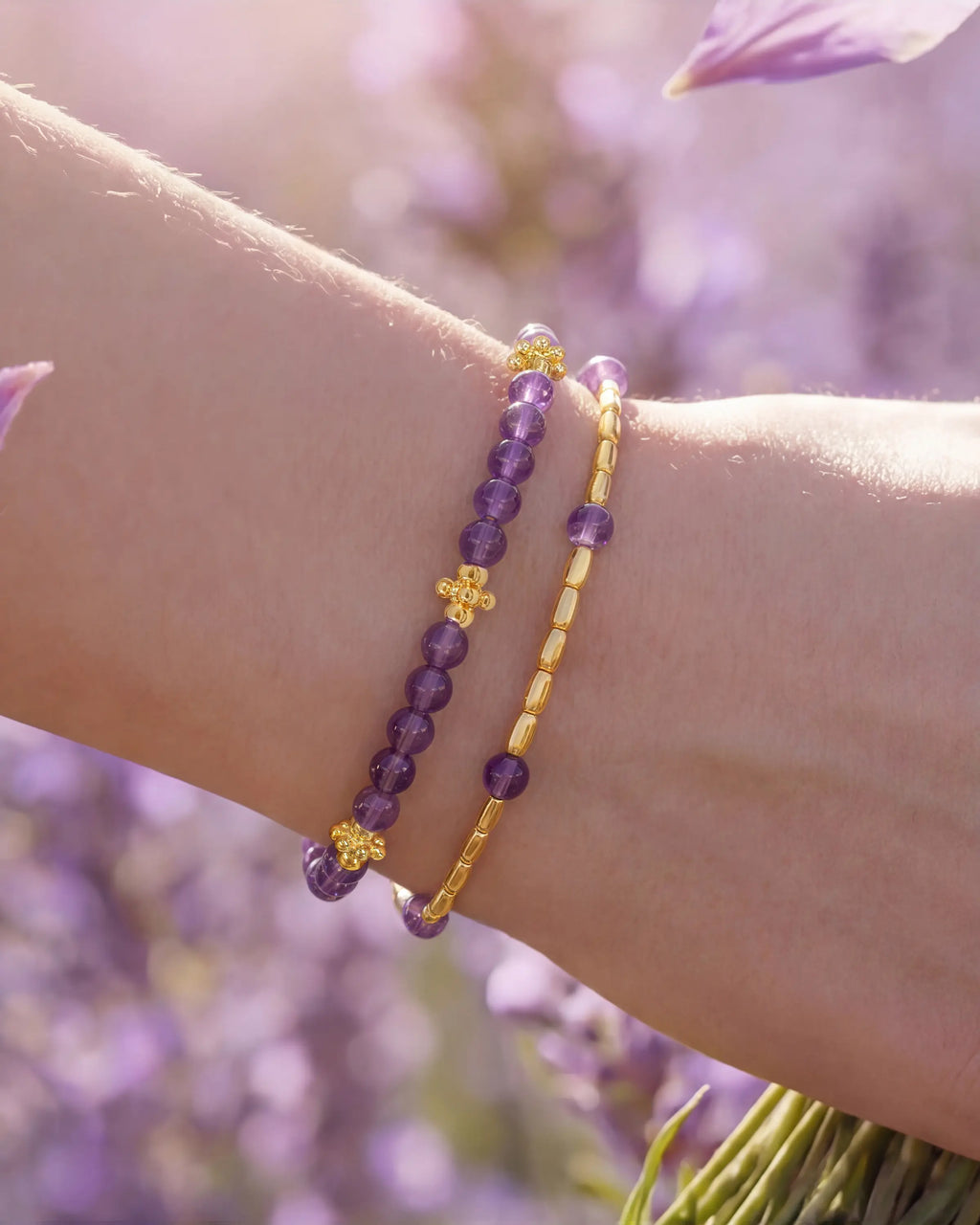 Amethyst Gold Floral Pre-layered Bracelet – Intuition & Dreams