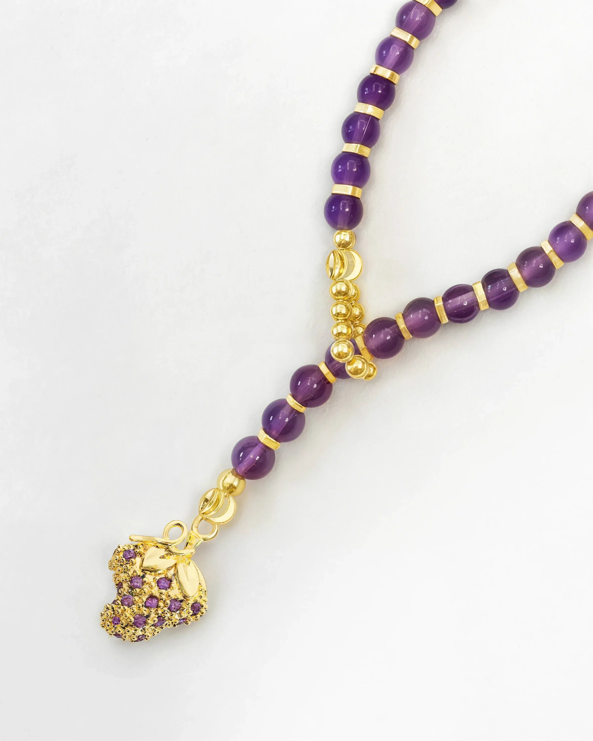 4mm Amethyst Beaded Necklace with Grape Pendant