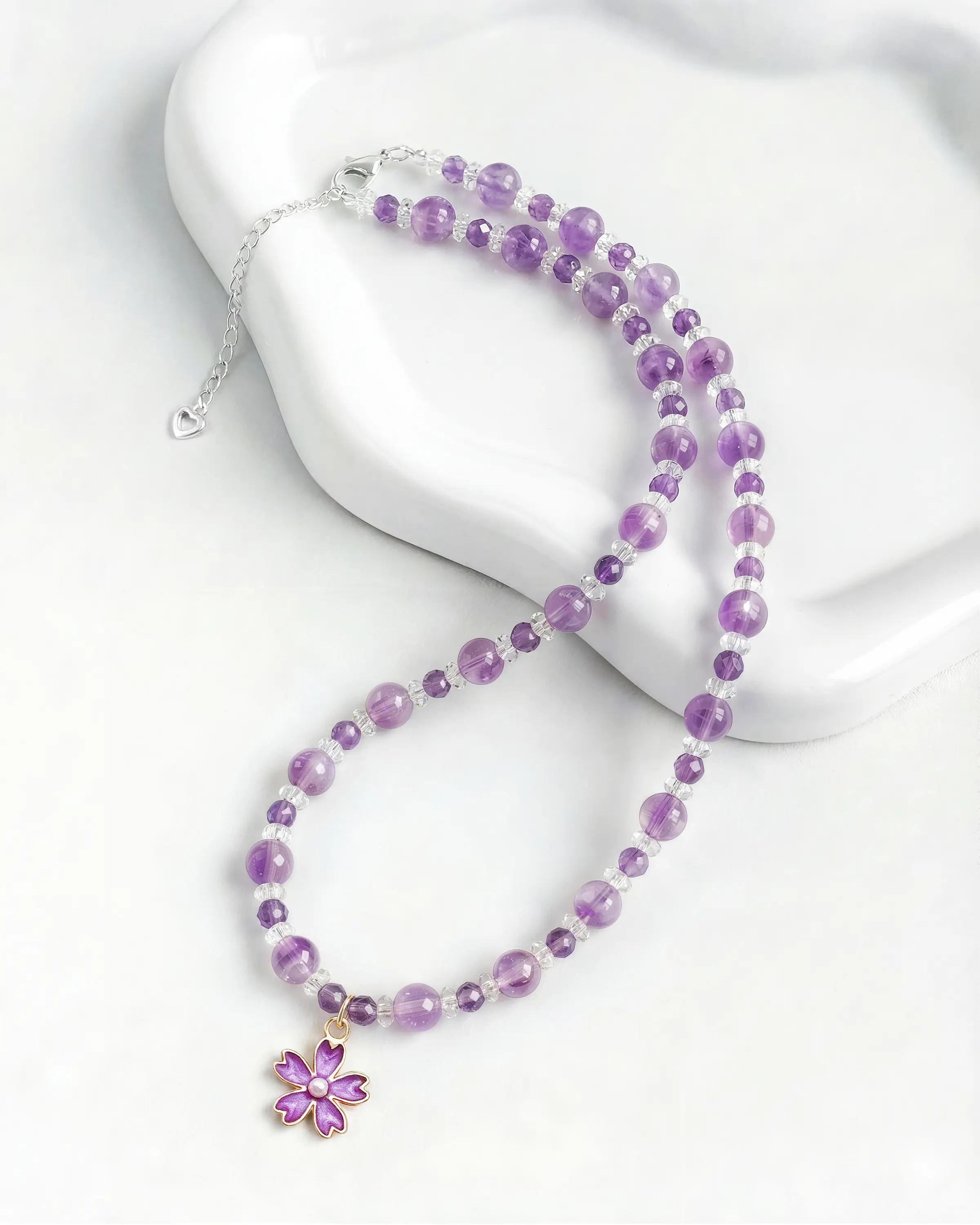 Amethyst Sakura Silver Necklace & Bracelet Set – Intuition & Dreams