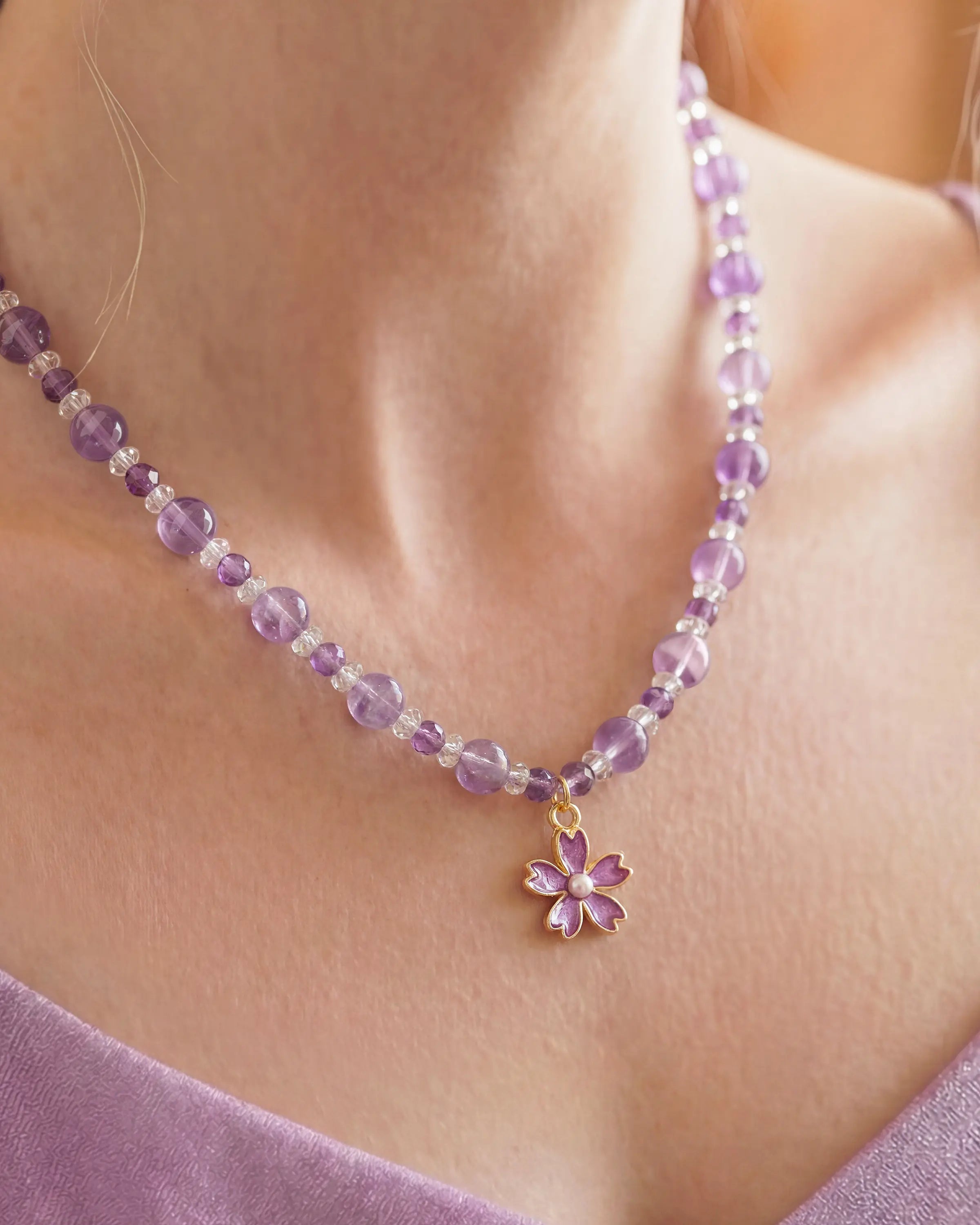 Amethyst Sakura Silver Necklace & Bracelet Set – Intuition & Dreams