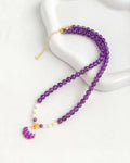 6mm Amethyst Beaded Necklace with Shell Pendant