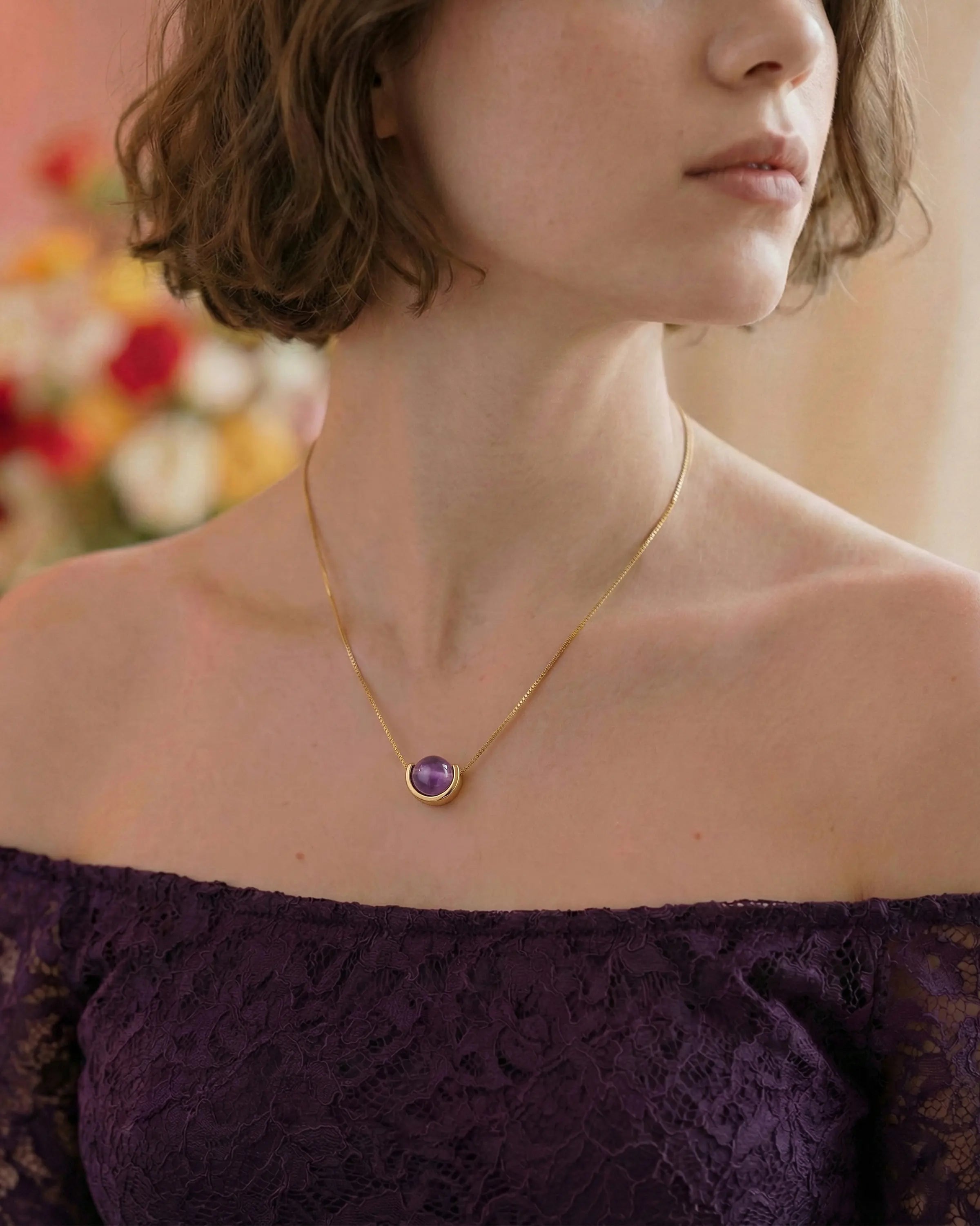 Amethyst U-Shape Gold Necklace – Intuition & Dreams