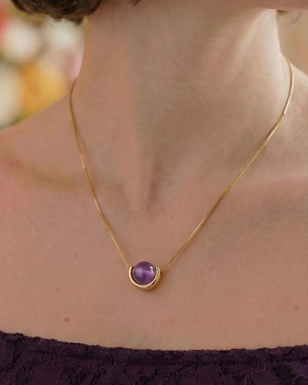 Amethyst U-Shape Gold Necklace – Intuition & Dreams