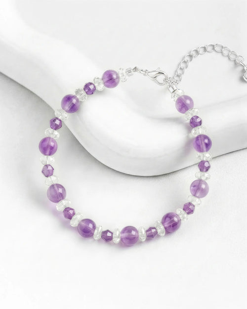 Amethyst and Clear Quartz Silver Bracelet