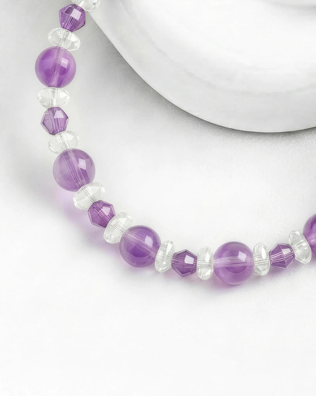 details of Amethyst and Clear Quartz Silver Bracelet