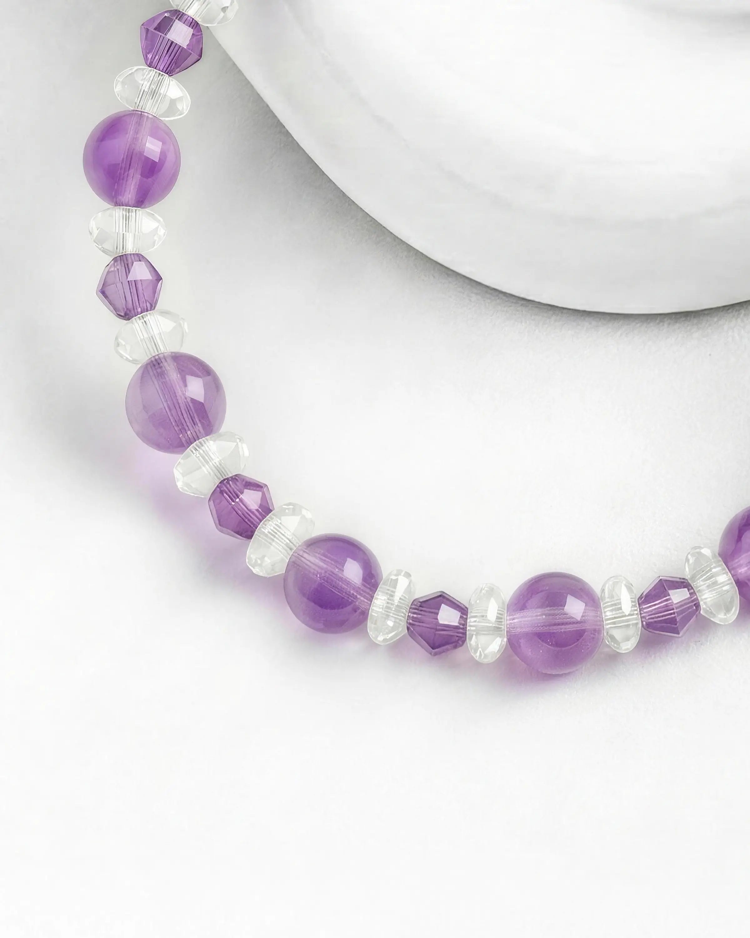 details of Amethyst and Clear Quartz Silver Bracelet