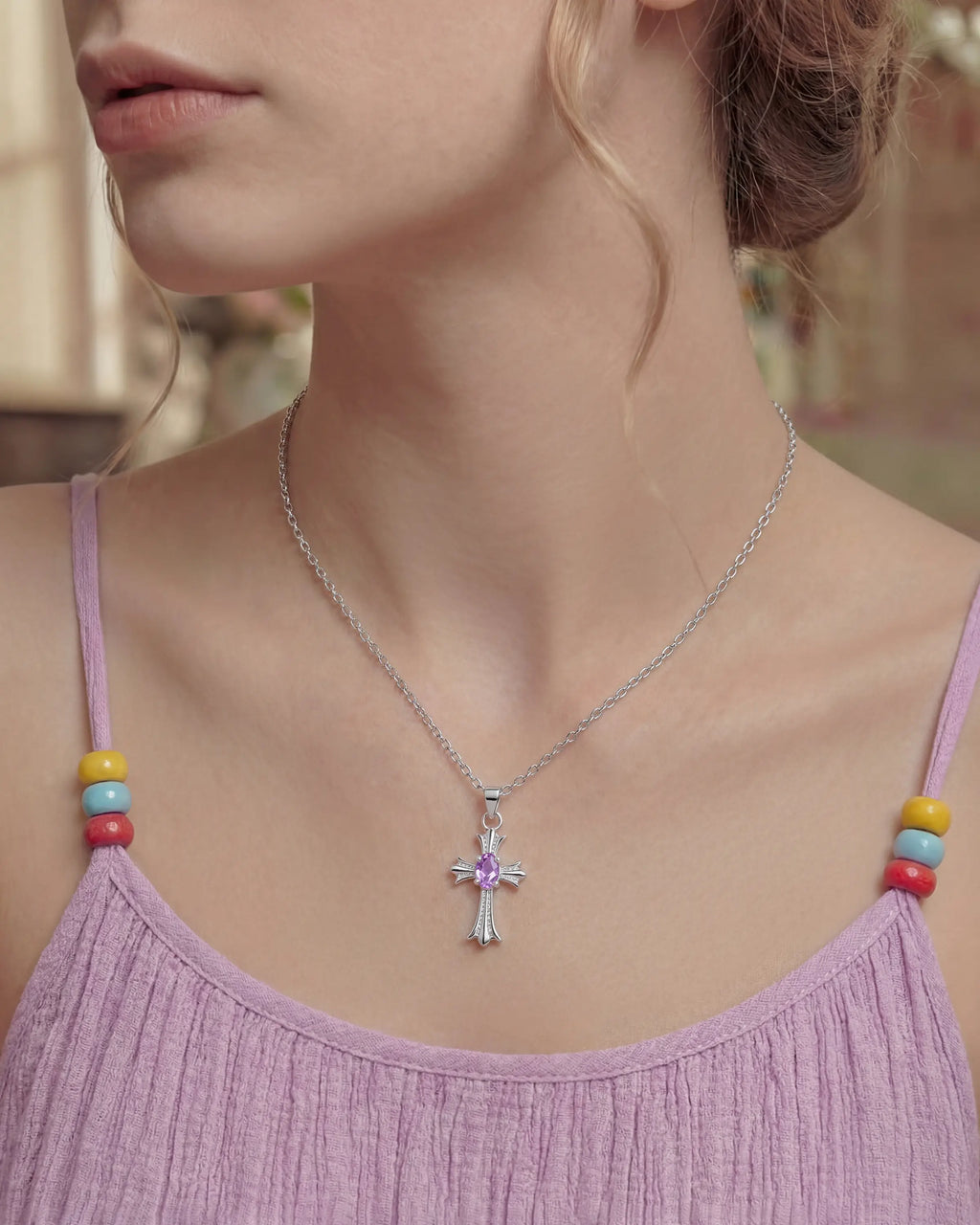 Amethyst Cross Silver Necklace – Intuition & Mystery