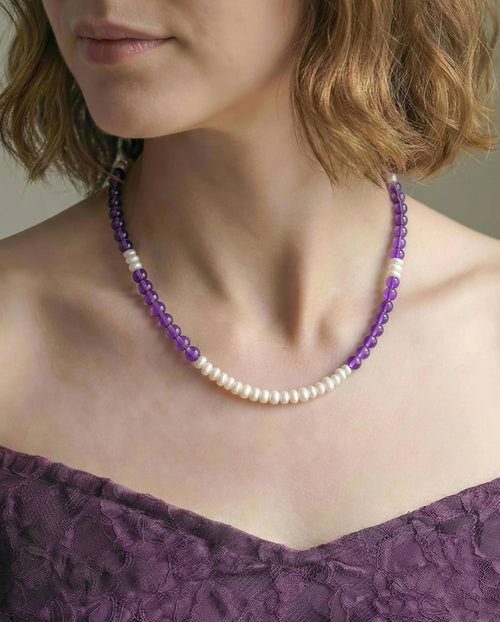 February birthstone amethyst beaded necklace