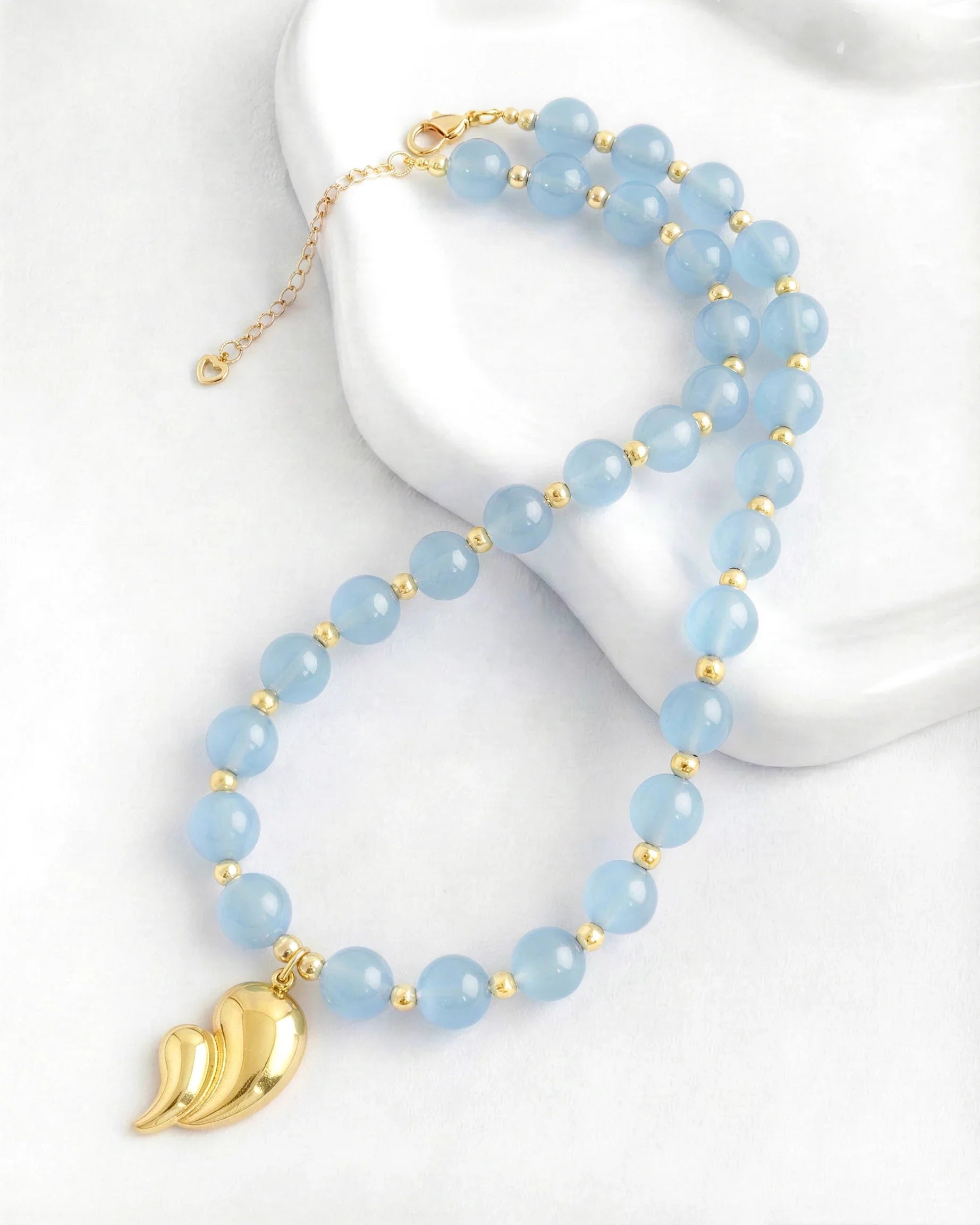 Blue Chalcedony Teardrop Gold Necklace & Bracelet Set – Calm & Serenity