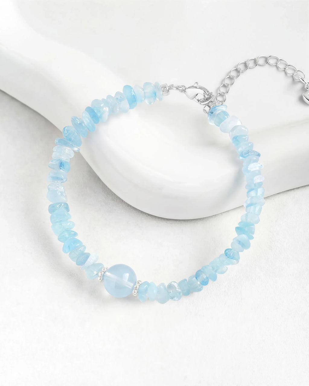 Aquamarine Silver Freeform Chips Focal Bracelet
