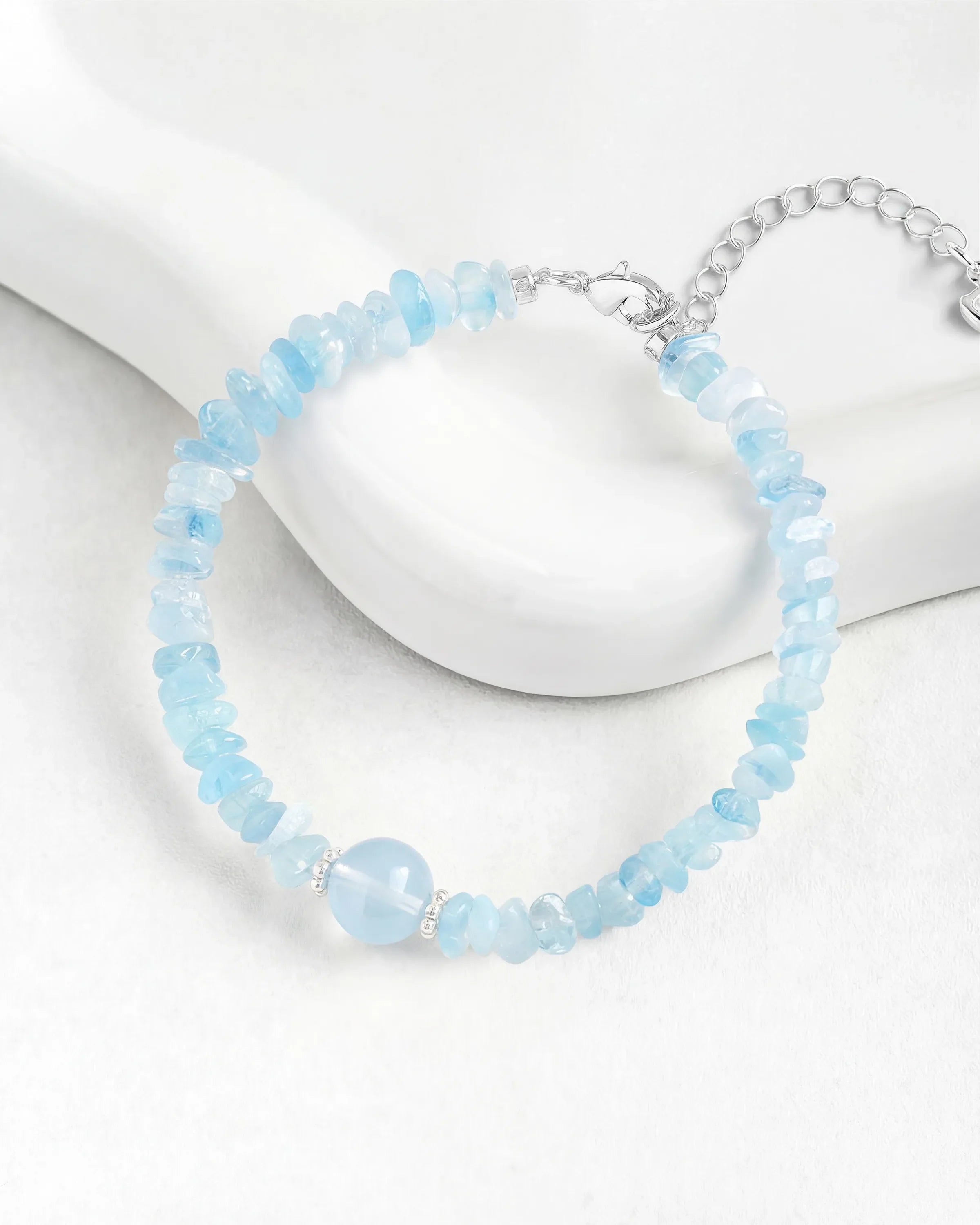 Aquamarine Silver Freeform Chips Focal Bracelet