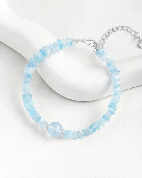 Aquamarine Freeform Chip Beaded Bracelet