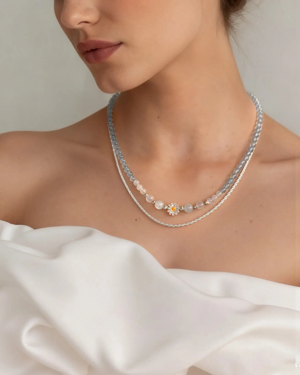 Aquamarine Moonstone Silver Necklace Set – Harmony & Intuition