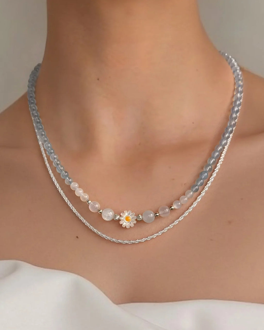 Aquamarine Moonstone Silver Necklace Set – Harmony & Intuition