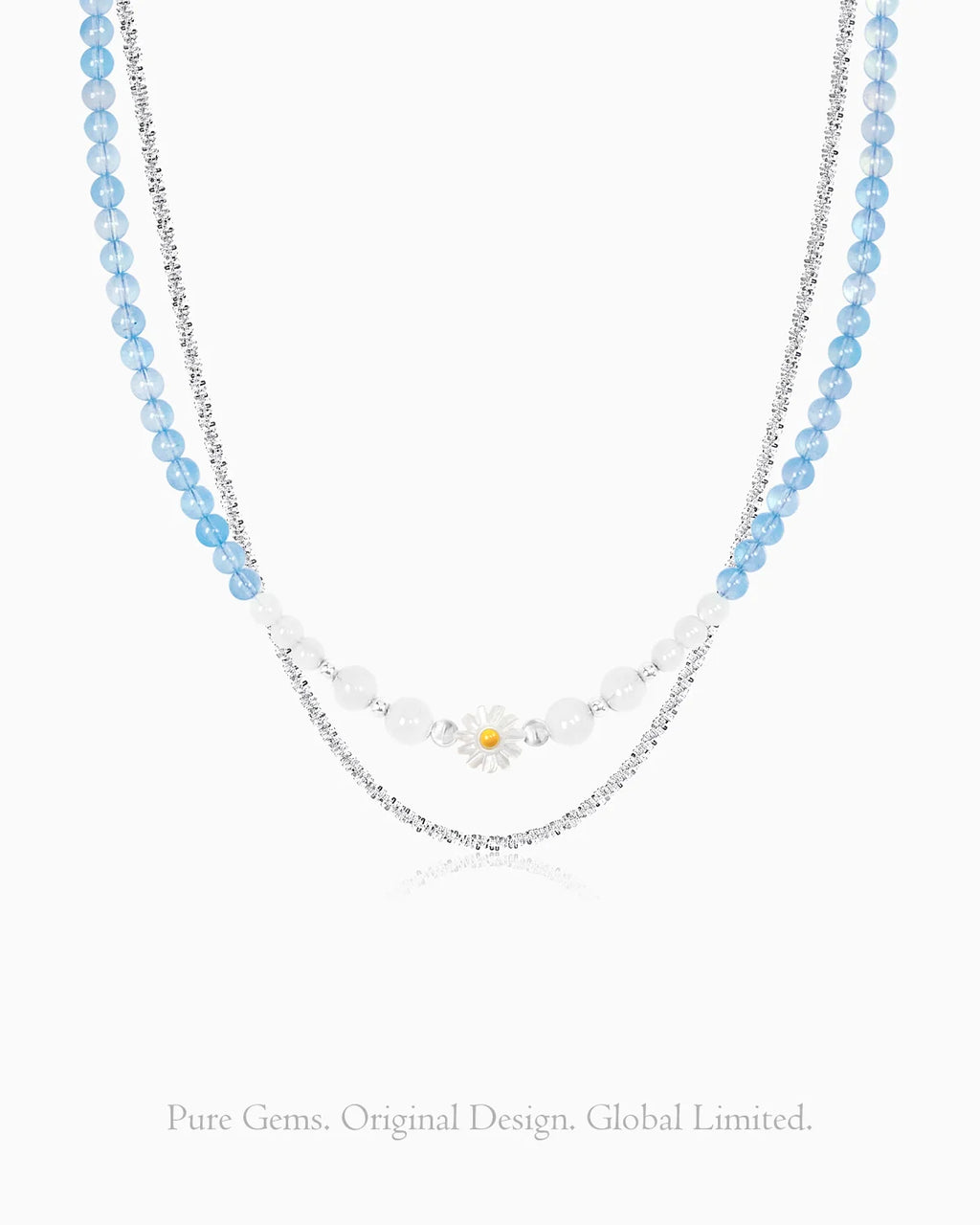 Aquamarine Moonstone Silver Necklace Set – Harmony & Intuition