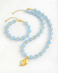 Blue Chalcedony Teardrop Gold Necklace & Bracelet Set – Calm & Serenity