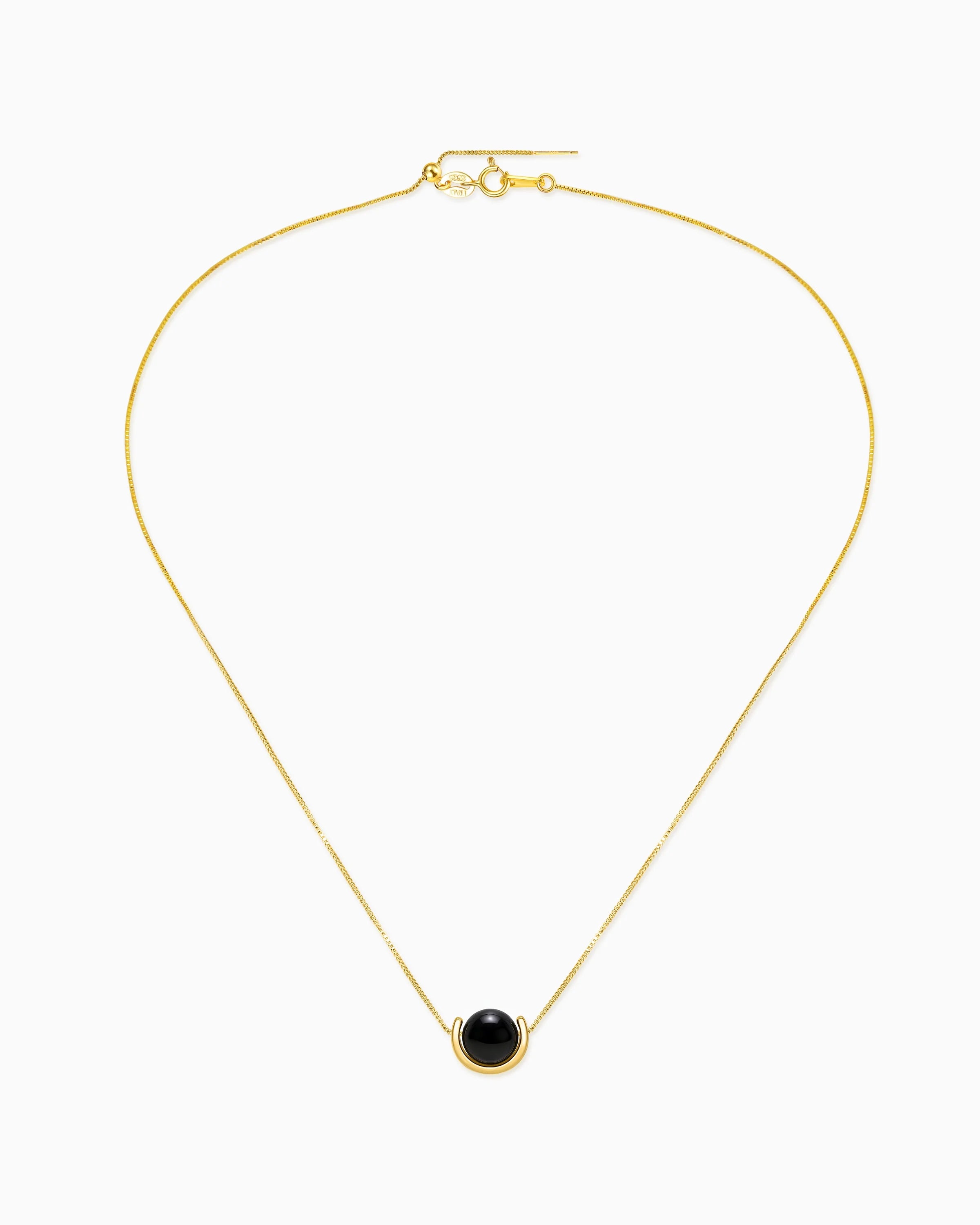Black Onyx U-Shape Gold Necklace – Protection & Elegance
