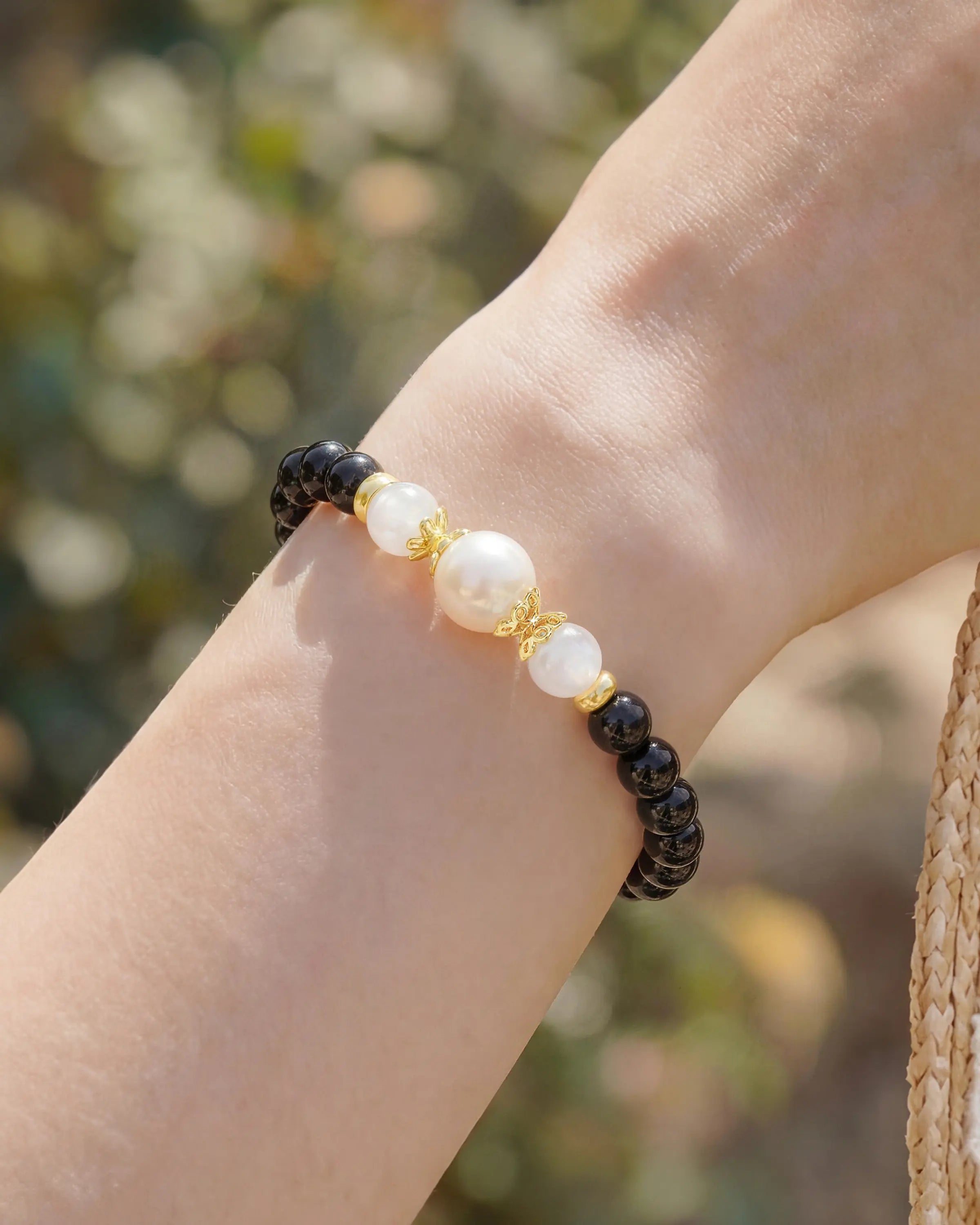 Black Onyx Moonstone Gold Bracelet – Elegance & Power