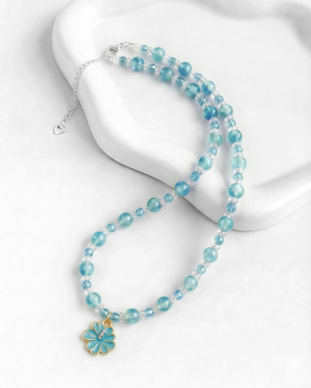 Blue Chalcedony Sakura Silver Necklace & Bracelet Set – Calm & Clarity