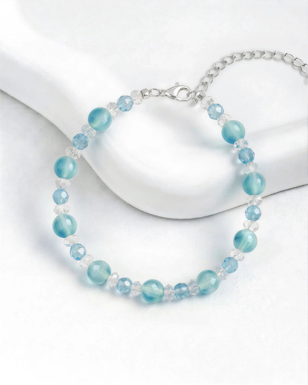 Blue Chalcedony and Clear Quartz Silver Bracelet