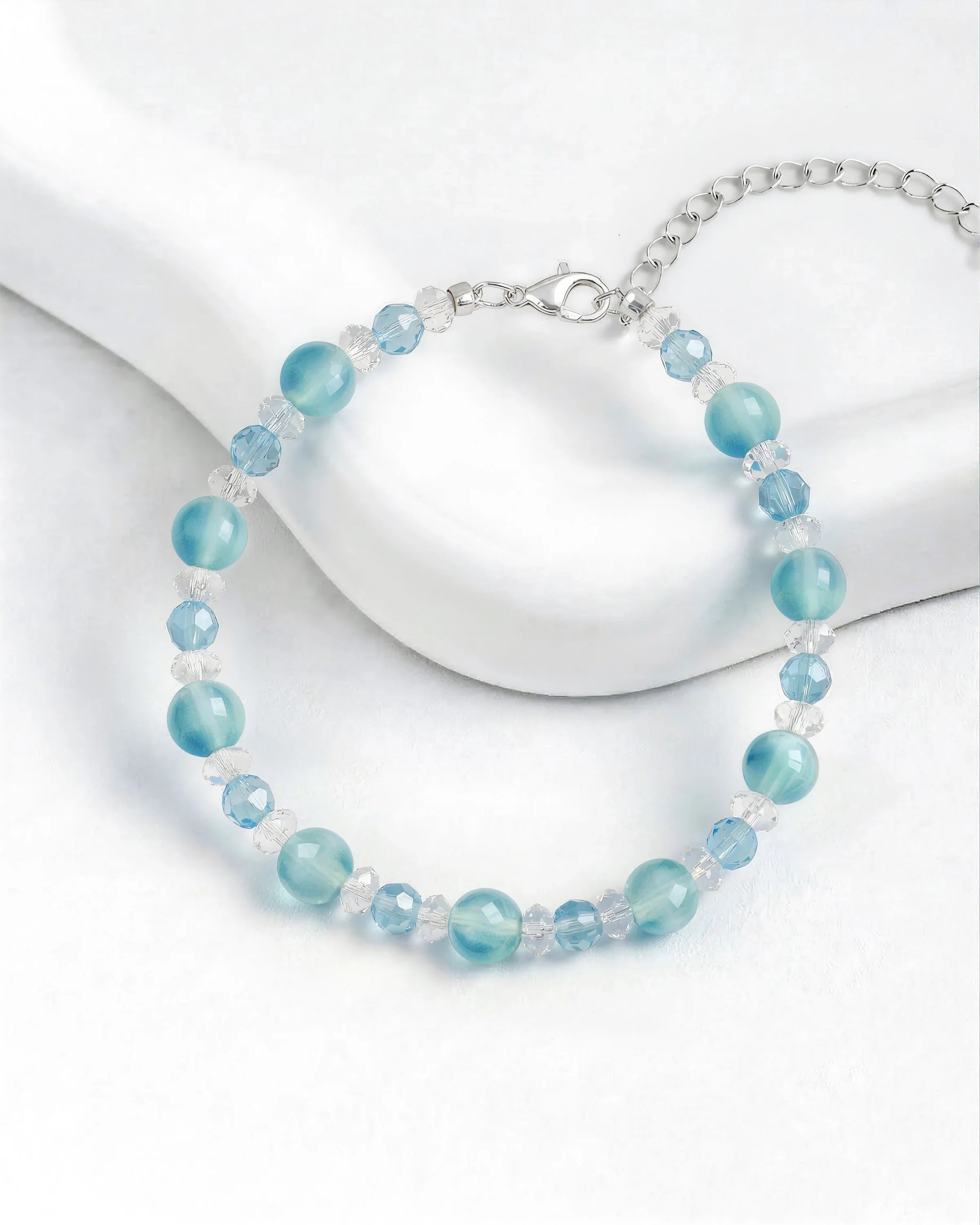 Blue Chalcedony and Clear Quartz Silver Bracelet