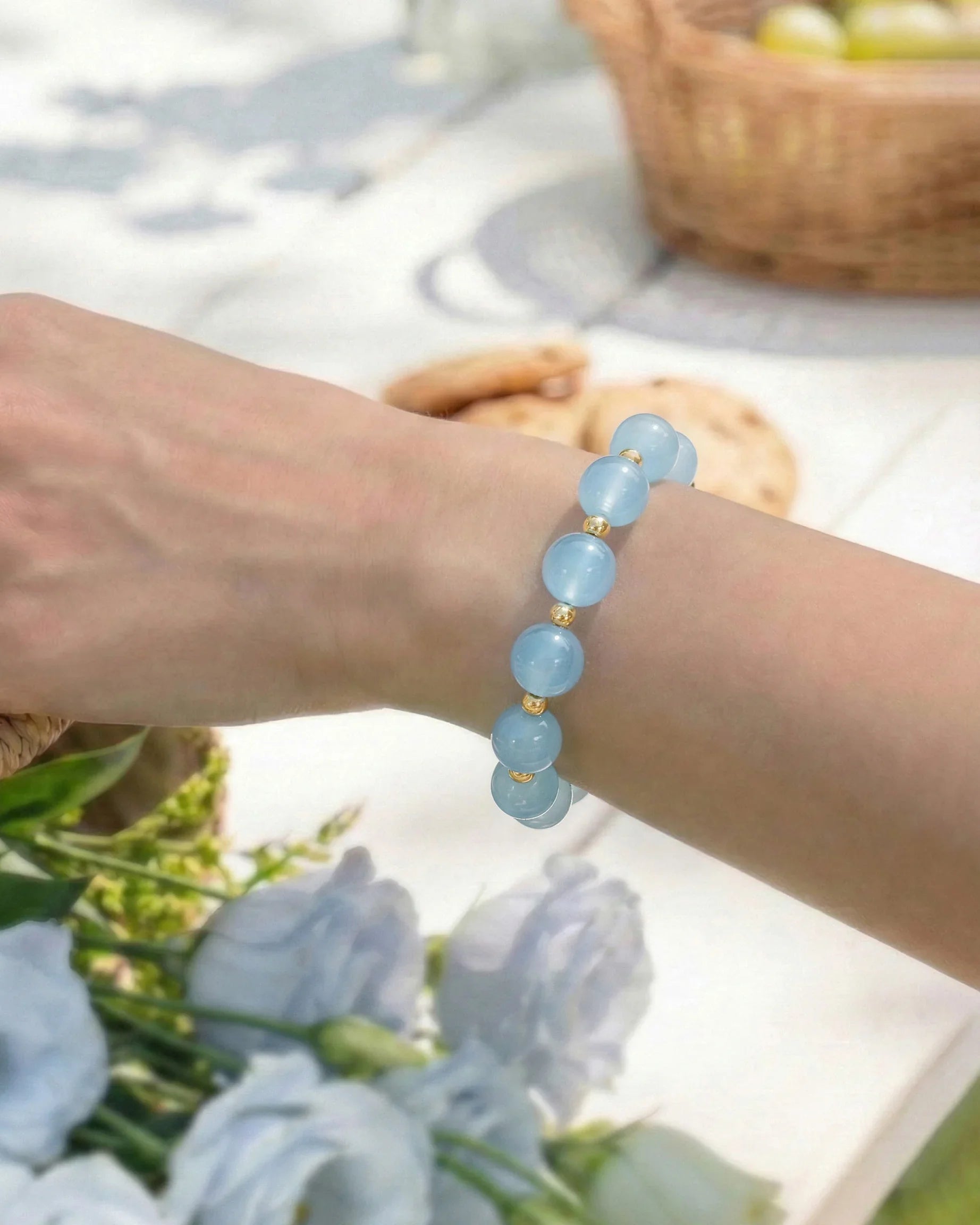 Blue Chalcedony Gold Bracelet – Calm & Serenity