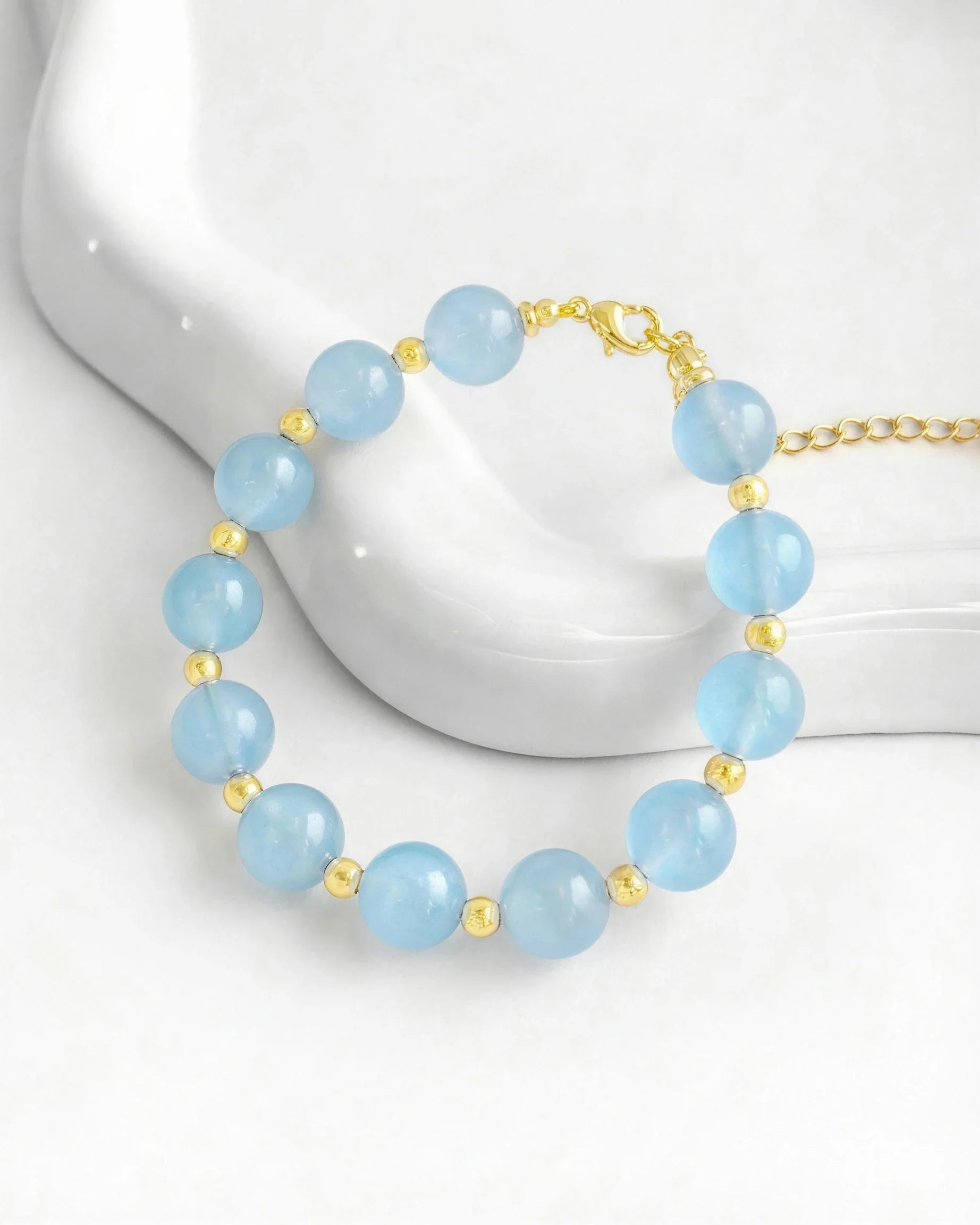 Blue Chalcedony Teardrop Gold Necklace & Bracelet Set – Calm & Serenity