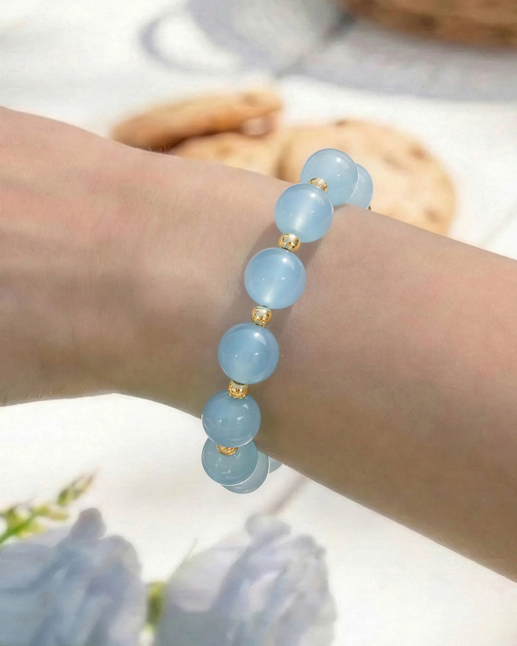 Blue Chalcedony Gold Bracelet – Calm & Serenity
