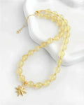 10mm Citrine Beaded Necklace with Sun Pendant