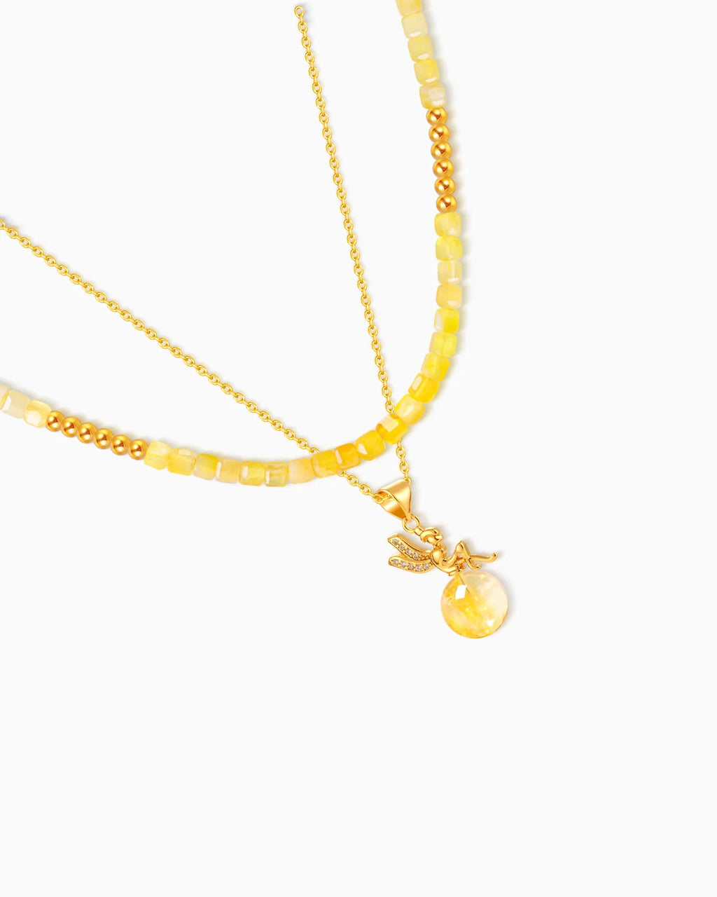 Citrine Pearl Gold Plated Sterling Silver Necklace Set