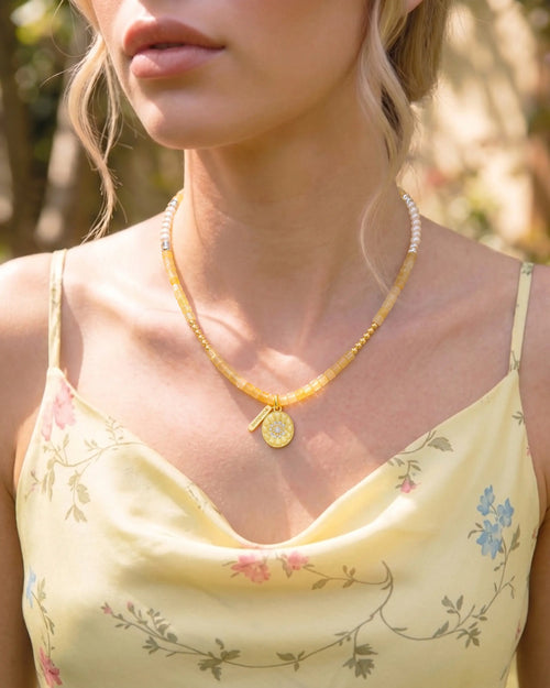 citrine cube beaded necklace | November Birthstone